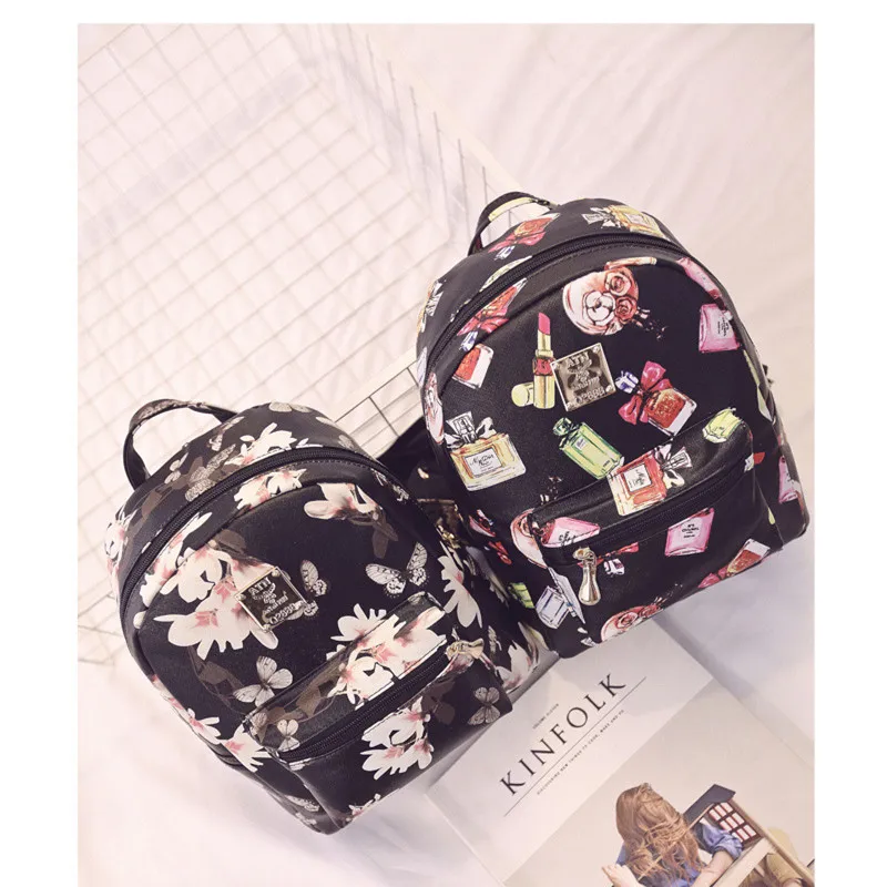 

Backpack Women Backpacks cute bow printing Vintage Girls School Bags for Girls Black/White pouch mochilas Women Backpack