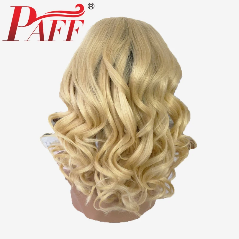 PAFF Шелковый топ человеческих волос парики Омбре блонд 1B613 бесклеевой полный парик шнурка отбеленные узлы с детскими волосами