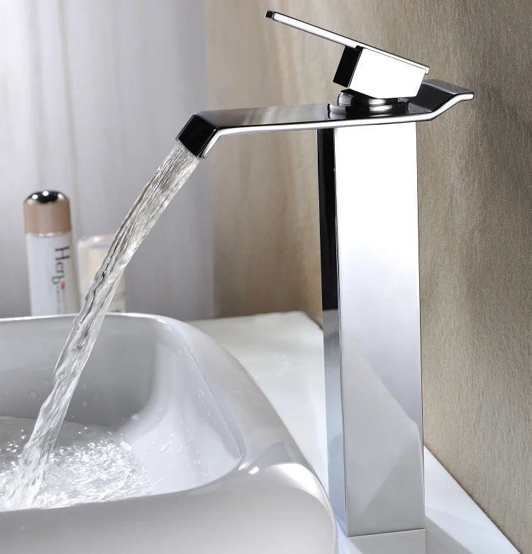 Free shipping chrome single hole waterfall square Sink Faucet Mixer Tap