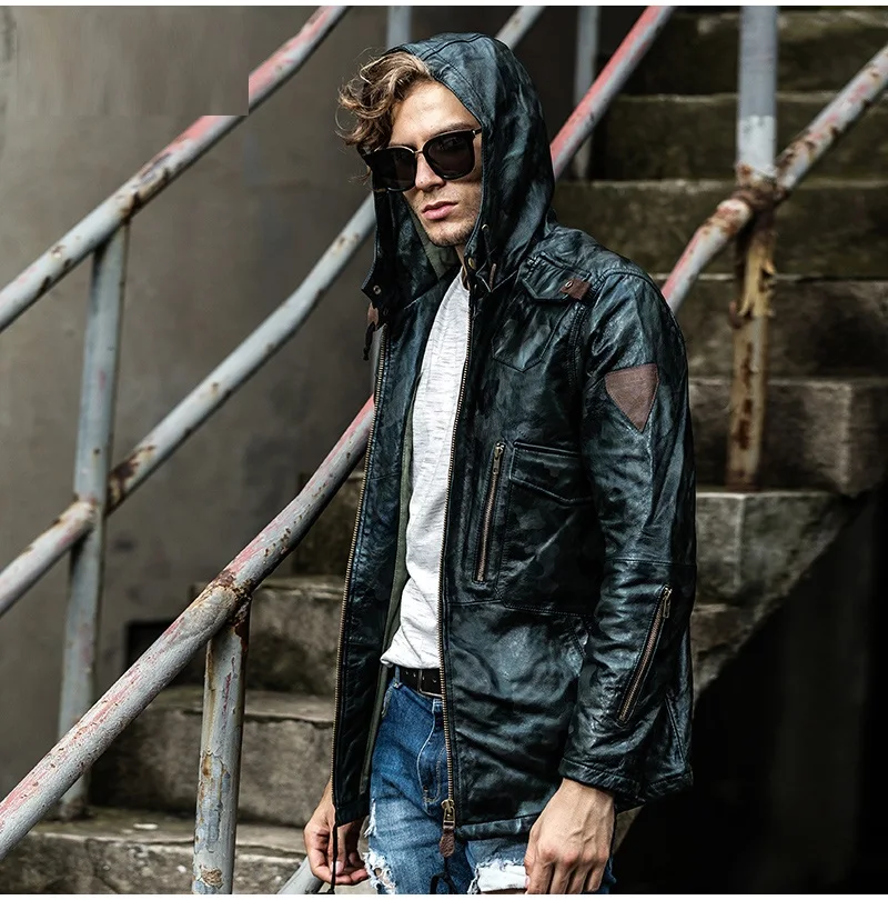 

Free shipping.classic warm Sheepskin jackets,men's long genuine leather jacket,man casual plus size coat,militrary pockets
