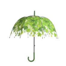 Прозрачные зонты в форме гриба Unbrellas с пузырьками кленовый лист зеленые листья узор непромокаемый ветрозащитный зонтик с длинной ручкой