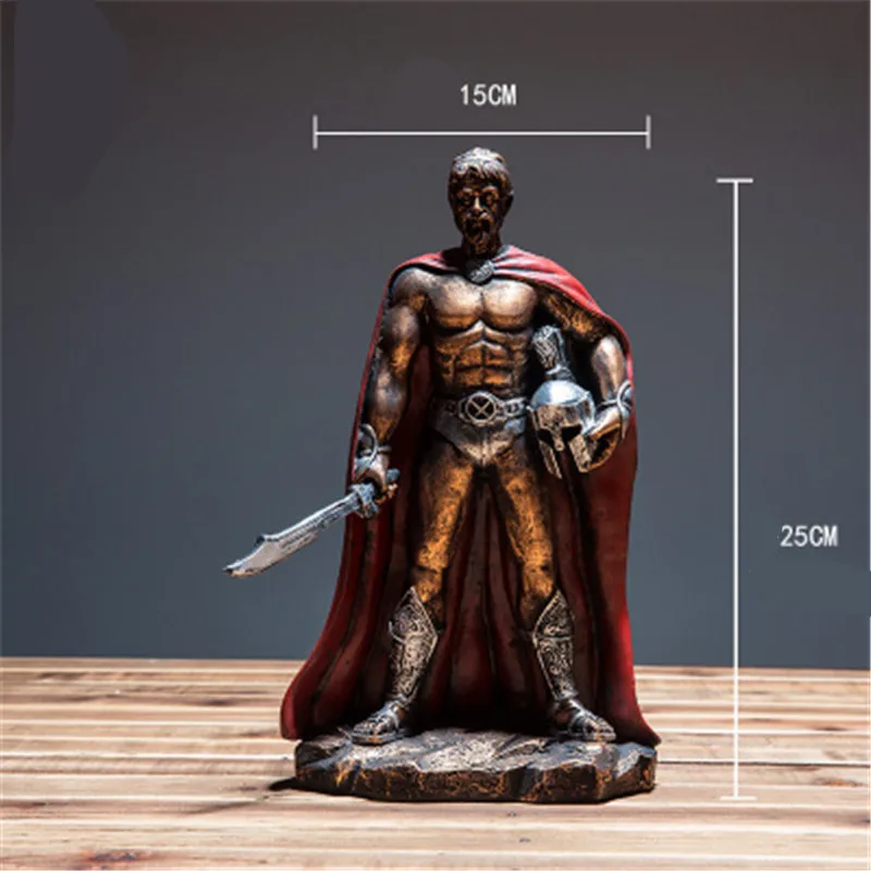 Винтажная римская Скульптура солдата, греческая мифологическая фигура, ретро декоративная статуя, средневековая доспехи, статуя Божья статуя, кукла из смолы, декор R02 - Цвет: Красный