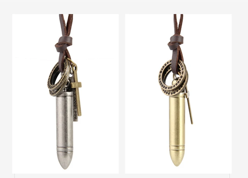NIUYITID Vintage Bullet Necklace & Pendants For Men Chain Necklace Long Leather Rope Creation Jewelry Cool Male Bijoux (6)