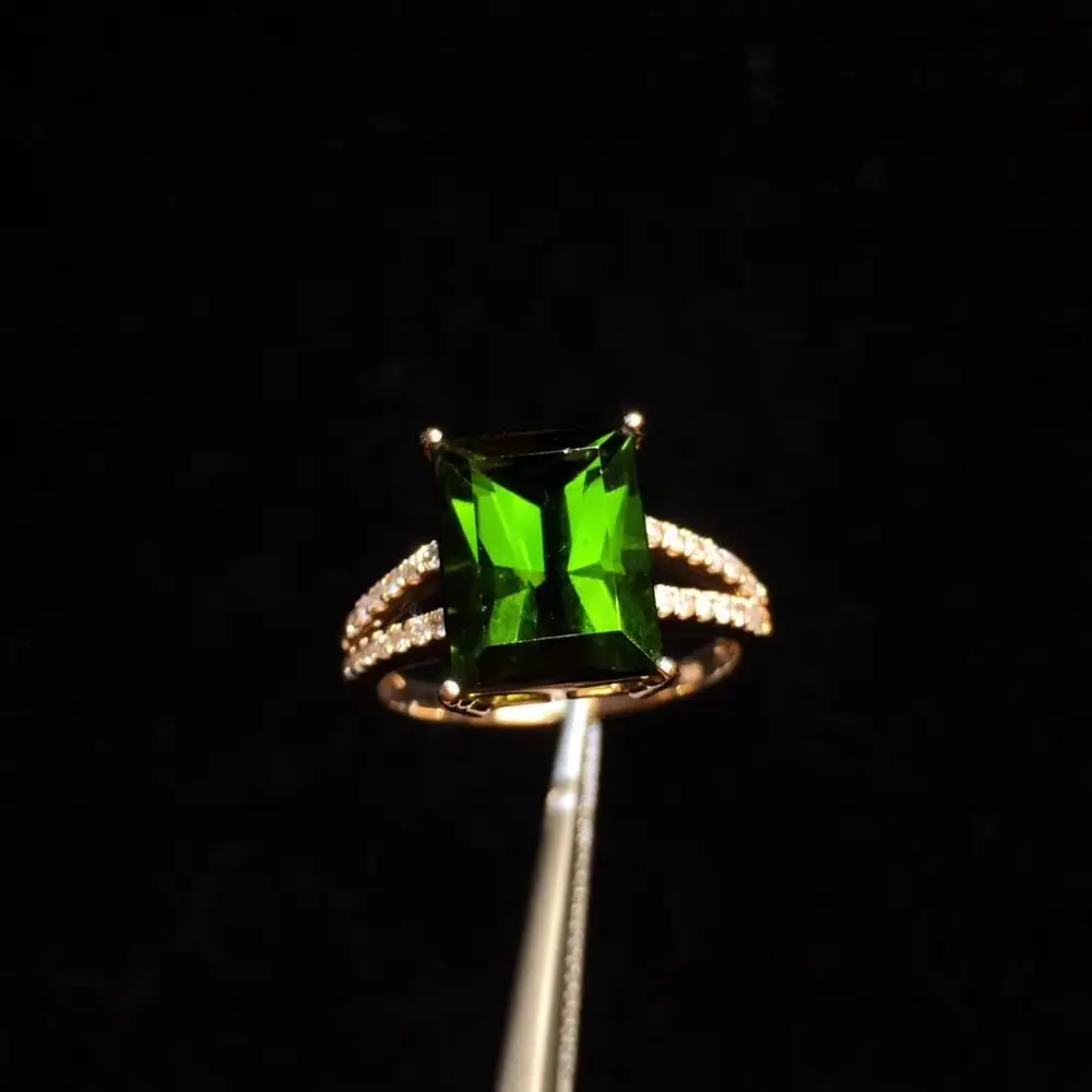 

Fine Jewelry Real Pure 18 K Gold AU750 100% Natural Green Tourmaline Gemstone 5ct Female Rings Brazil Origin for Women's Gift