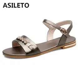 ASILETO/большие размеры 33-46; новые сандалии из натуральной кожи на плоской подошве; женская летняя обувь; Летняя женская обувь с металлическими