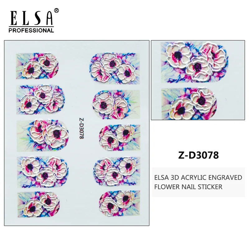 Эльза стиль наклейки для ногтей летний красочный дизайн переводные наклейки с водой наборы Цветок/перо Декор ногтей Советы красоты - Цвет: Z-D3078
