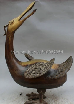 

20" Marked Chinese 100% Bronze Wealth Bird Duck Statue Box Incense Burner Censer