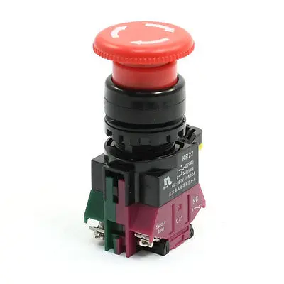 

DPST Red Mushroom Emergency Stop Latching Push Button Switch Ui 660V 10A