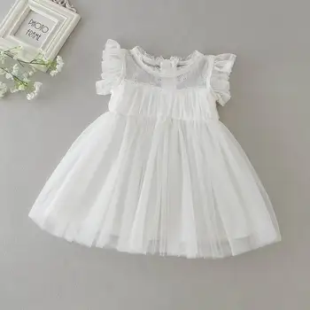 

Retail Summer New Baby Girl Christening Gown First Birthday Chiffon Lace Princess Baptism Dress Toddler Baby Clothing 9772BB