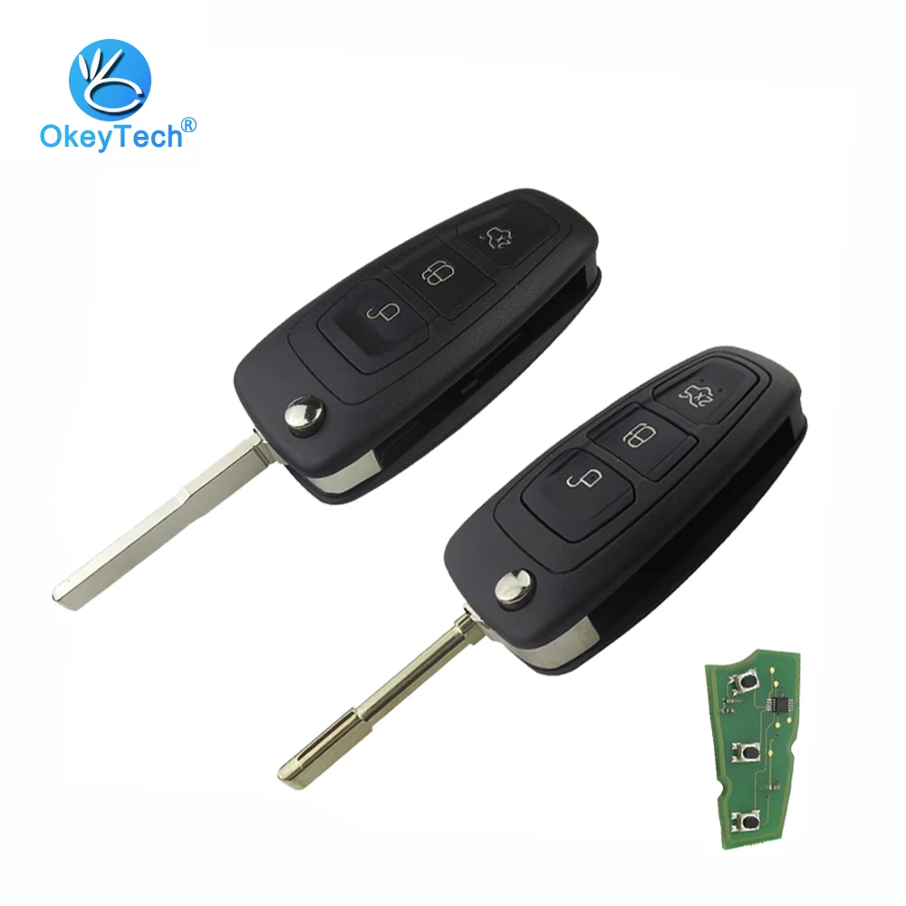

Okeytech 3 Button Flip Folding Remote Key Fob Uncut Blank FO21/HU101 Blade 433Mhz 4D63/4D60 Chip for Ford Mondeo Transit Connect