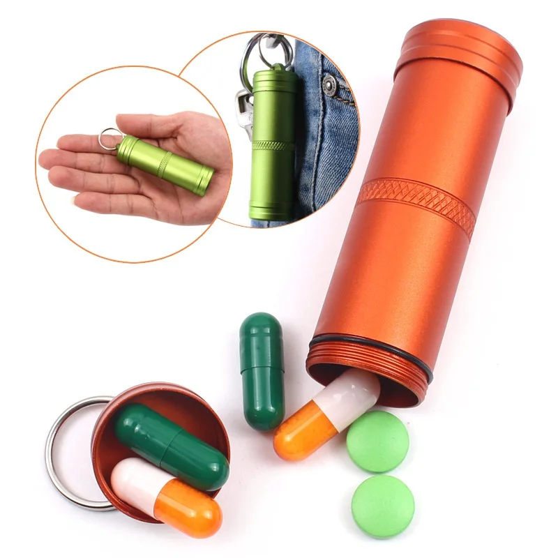 Контейнер для таблеток для выживания в кемпинге, водонепроницаемый алюминиевый брелок для бутылки лекарств, инструмент для экстренной помощи, наборы для путешествий EDC
