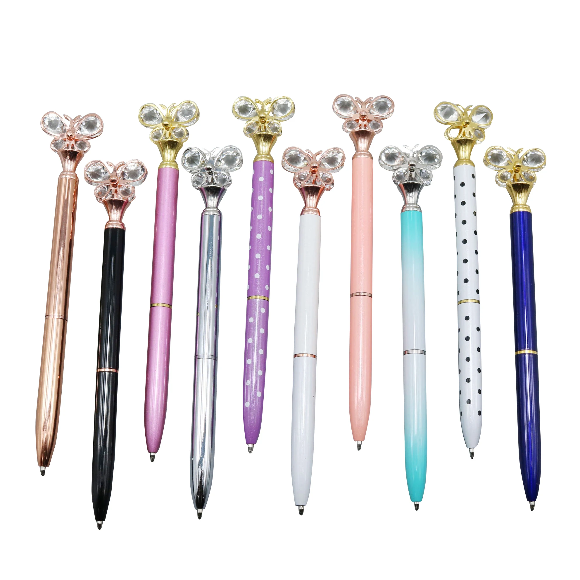 

1 pcs Butterfly Diamond Ballpoint Pen Signature pen Tip 0.7mm Black Ink Business Metal Office Rotate Pens School Stationery