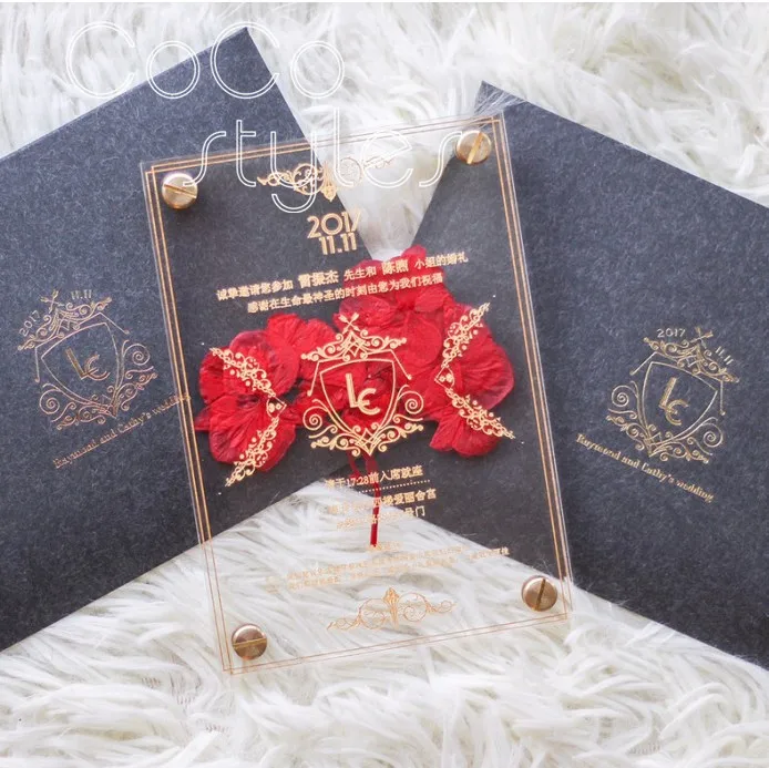  Cocostyles personalized blank classical star wedding invitations card with hot stamping for chinese - 32869596884