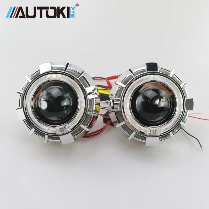 Автомобильный двухцветный светодиодный проектор Autoki angel eyes DRL HID, линзы для фар, биксеноновый комплект для модернизации, обновленный мини 2,5 ''8,0 H1 H4 H7