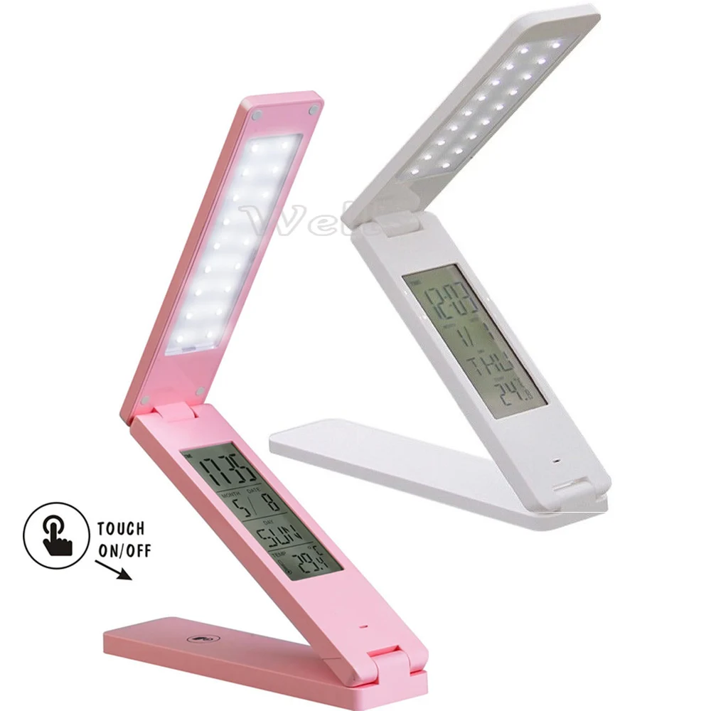 

Foldable LED desk Lamps Rechargable Touch Control Calendar Alarm Clock Temperature Dimmable led Reading Table Lamp Light