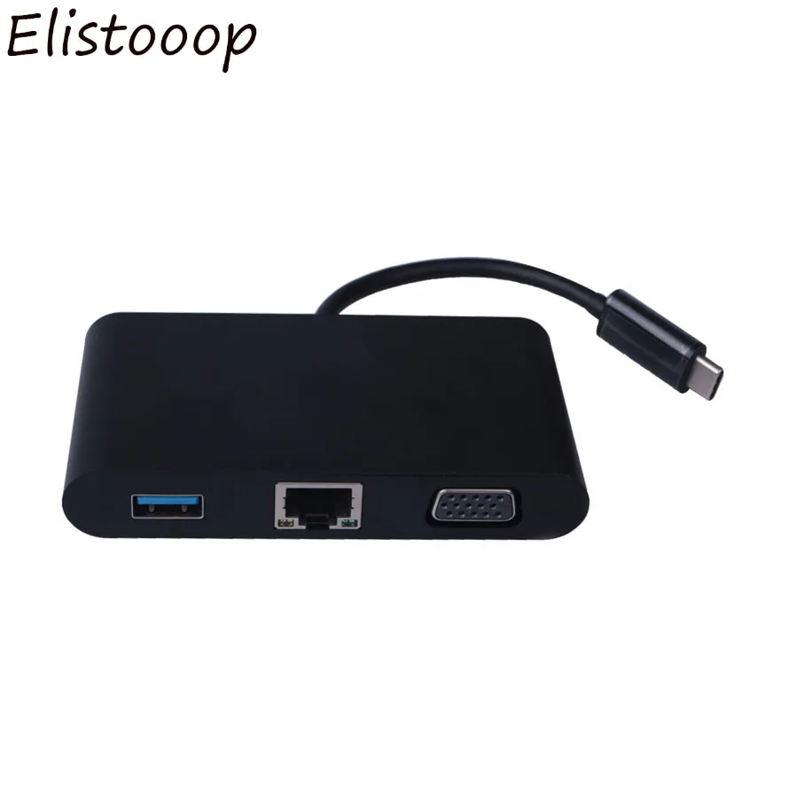 Elistooop USB C 3 1 Type концентратор для VGA LAN RJ45 Gigabit Ethernet коммутатор usb 0 5 мм аудио c PD