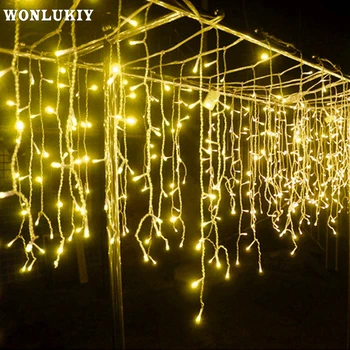 

220V LED Christmas String Lights Curtain Icicle Garland 3.5m 96Leds Outdoor Xmas Pendant Lamp LED Party Garden Decoration Light