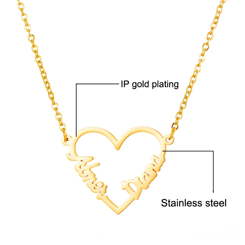 Нержавеющая сталь имя Pandent ожерелье s персонализированное имя на заказ Любовь Сердце персонализированные Индивидуальные Ожерелье для женщин подарок