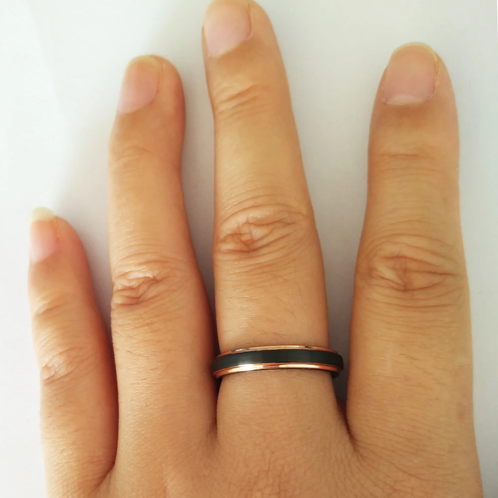 4mm Women S Black Tungsten Carbide Wedding Band Promised Ring For 4mm Women S Black Tungsten Carbide Wedding Band Promised Ring For With Rose Gold Color Edges Comfort Fit Matte Finish In Bands From Jewelry