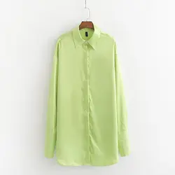 2019 Осенняя Повседневная Зеленая Женская одежда с длинным рукавом Женские топы и блузки длинные рубашки женские