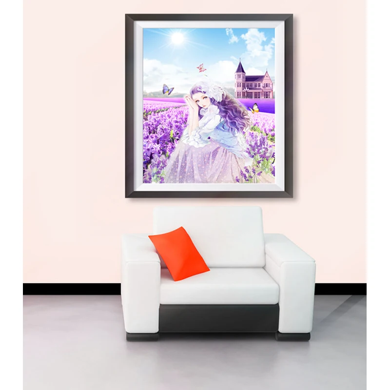 

Diamond embroidery, Diamond painting cross stitch sets Purple flower girl cartoon diamond mosaic rhinestones full picture 30*40