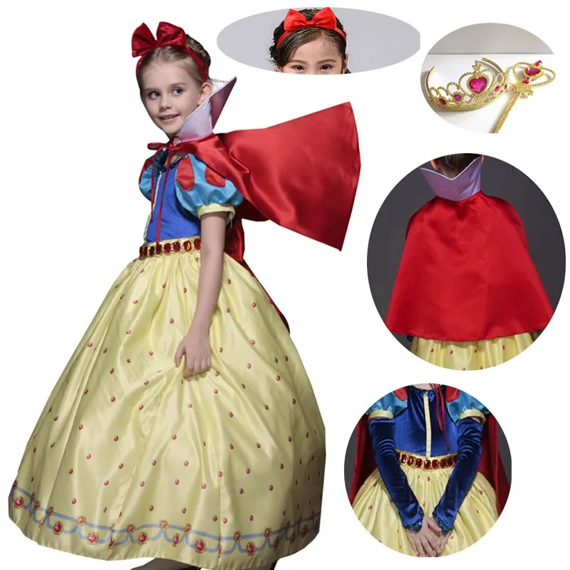 Для девочек Белоснежка Принцесса платье дети косплей костюм на Хэллоуин и Рождество одежда карнавальный костюм бальное платье