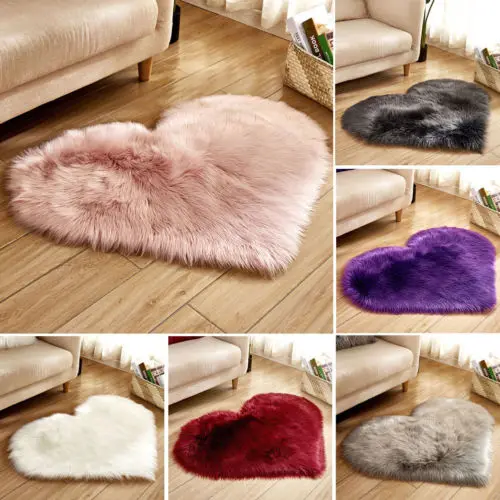 Heart Shaped Fluffy Rug Shaggy Floor Mat Soft Faux Fur Home Bedroom