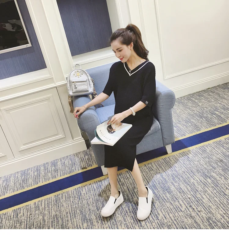 2018 Summer Short sleeve Side Splits White Maternity Dress Elegant Maternity Clothes for Pregnant Women Black Pregnancy Clothing (15)