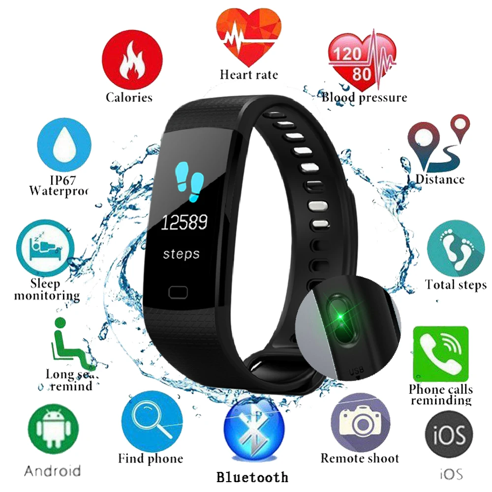 

Fitness Running Watch Men Women Pedometer Heart Rate Monitor Blood Pressure Smart Wrist Sport Watches Waterproof Mens Clock