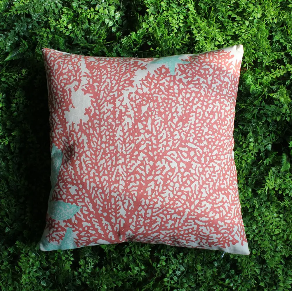 VEZO HOME printed red coral cotton linen sofa cushion cover throw