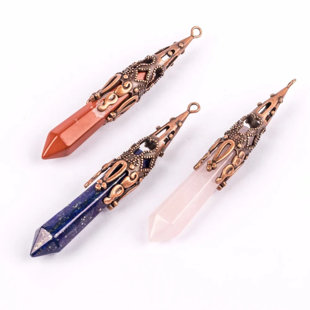 

Retro Natural Gems Stone Pendulum for Divination Wicca Birthstone Chakra Reiki Opal Amethysts Quartz Lapis Lazuli Stone Pendants