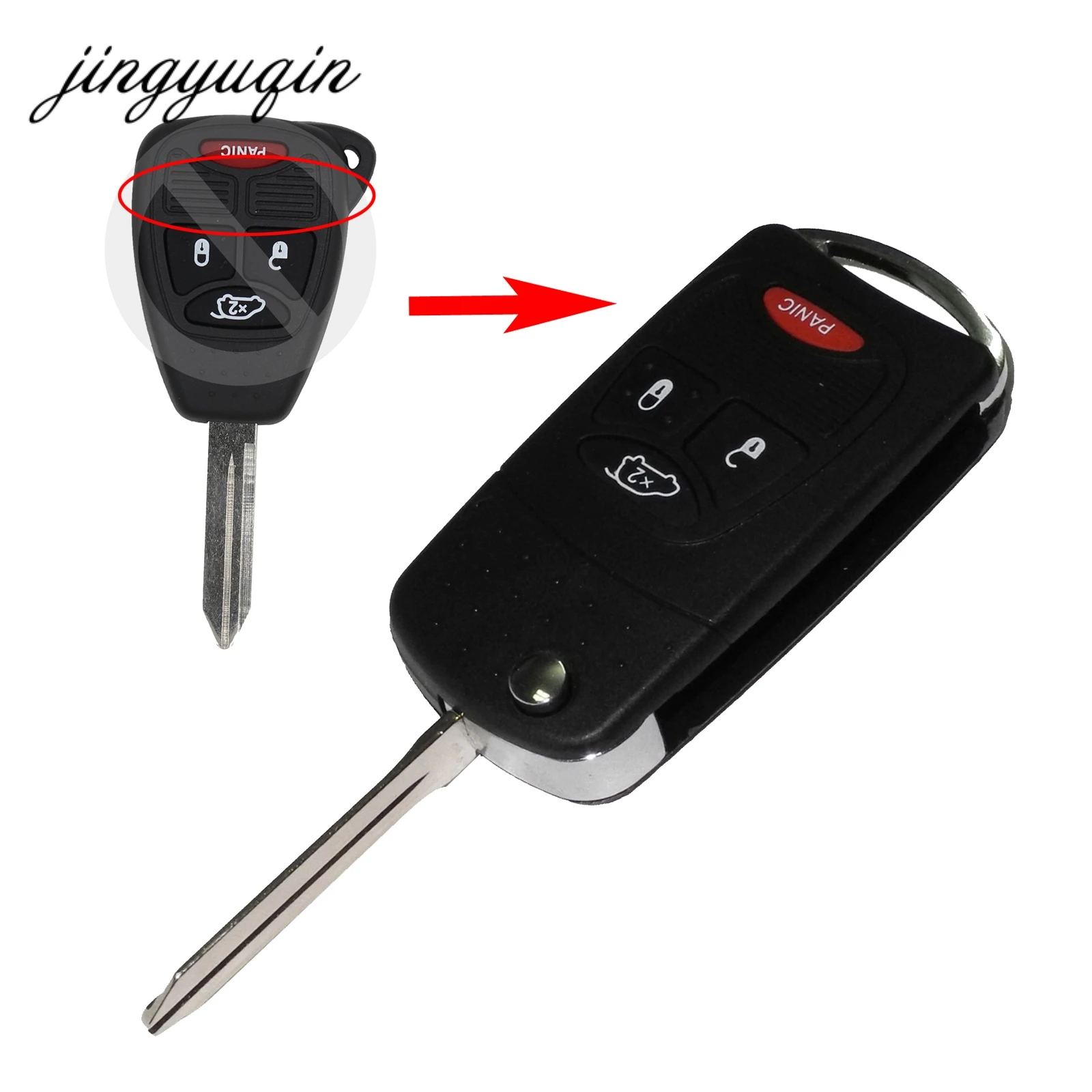 

jingyuqin Remote 4 Buttons Folding Flip Key Shell Cover For Chrysler Sebring For Dodge Avenger Nitro For Jeep Fob Car Case
