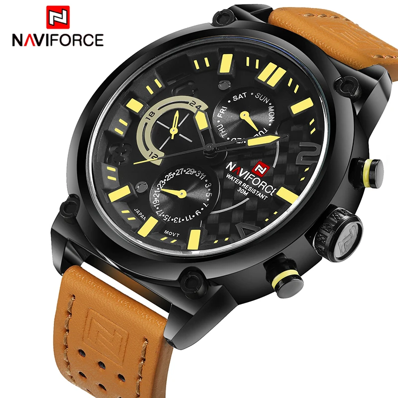 NAVIFORCE Top Brand Men Fashion Leather Sport Watches Men's Waterproof Date Quartz Wrist Watch Male Army 24 Hour Analog Clock NAVIFORCE Top Brand Men Fashion Leather Sport Watches Men's Waterproof Date Quartz Wrist Watch Male Army 24 Hour Analog Clock