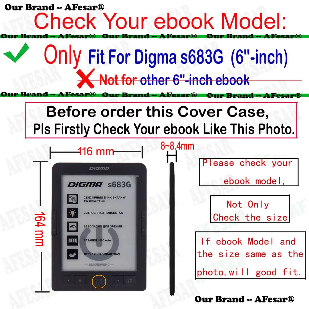 Afesar предназначен для Digma s683G ebook 6 дюймов pu кожаный чехол-книжка с магнитной застежкой и откидной крышкой, хорошо подходит для s683g eReader pouch funda