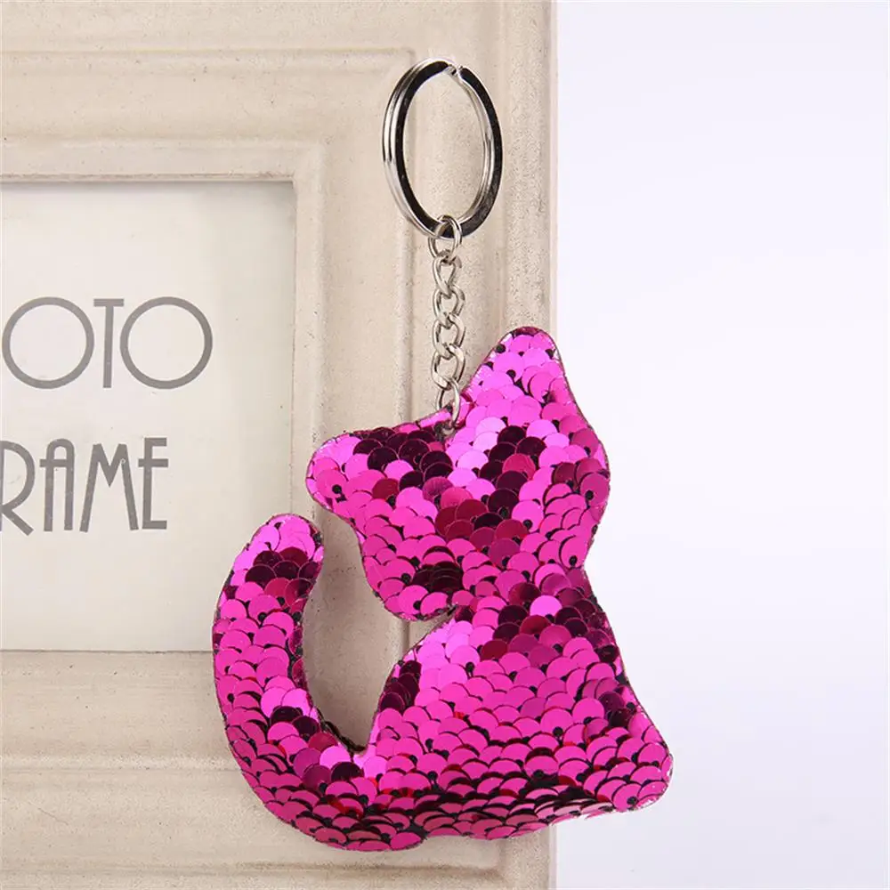 

1/2/4Pcs New Cute Animal Cat Pattern Key Chain Mermaid Sequins Keyring Handbag Pendent Fashion Jewelry Bag Accessories for Gift