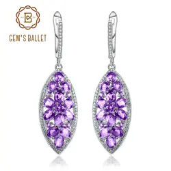 Балетные серьги GEM'S BALLET, 4.70Ct, натуральный аметист, драгоценные камни, 925 пробы, серебро, Винтажные висячие серьги для женщин, свадебные