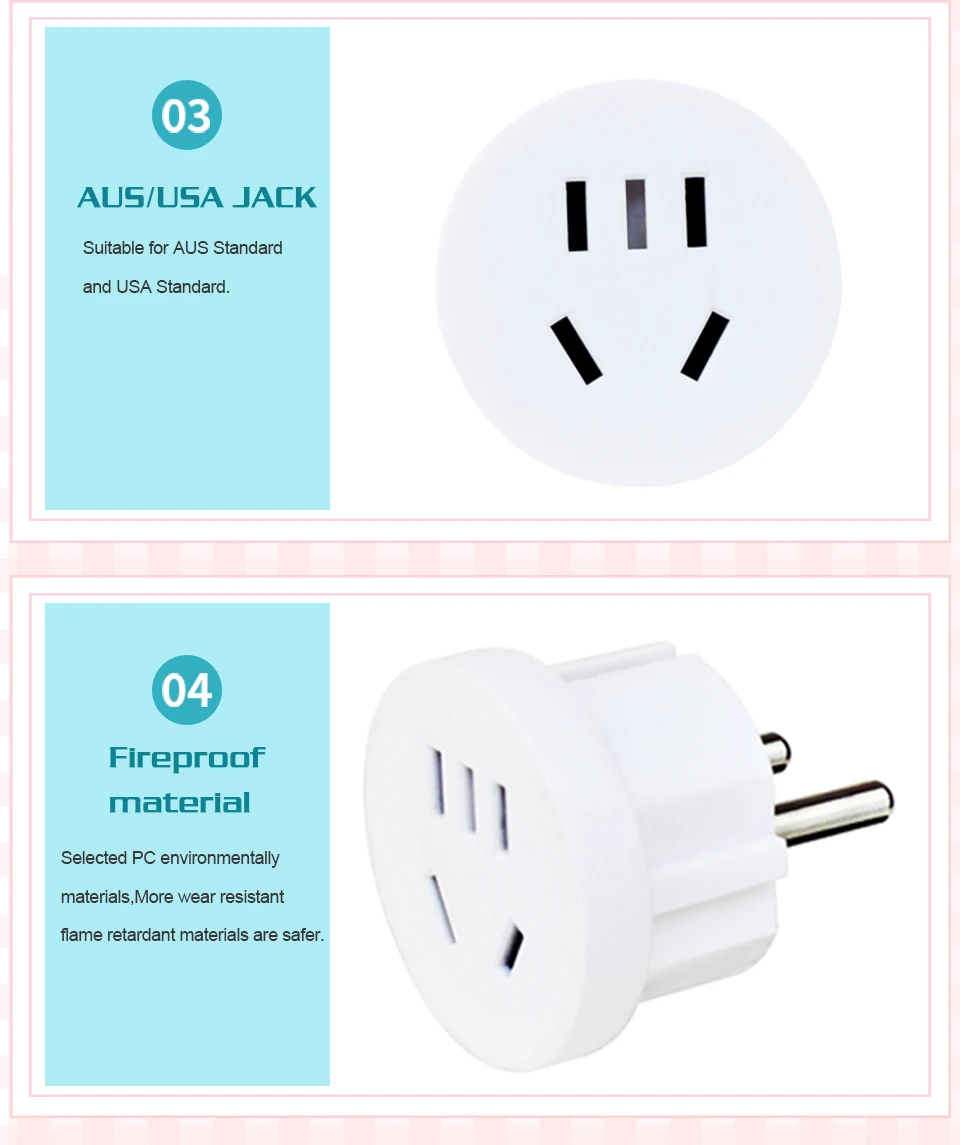 1PC US AU To EU Plug 2 Round Pin Socket USA AUS To Eur Europe Travel Wall AC Power Plug Wall Charger Outlet Adapter Converter (13)