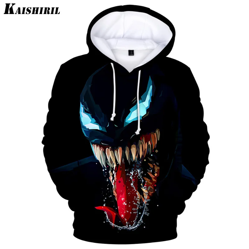 

Comic Venom Hoodie Sweatshirts Men Superhero Anime Cool Black Autumn Winter Tops Plus Velvet Warm Hoody Couple Hip Hop Pullovers