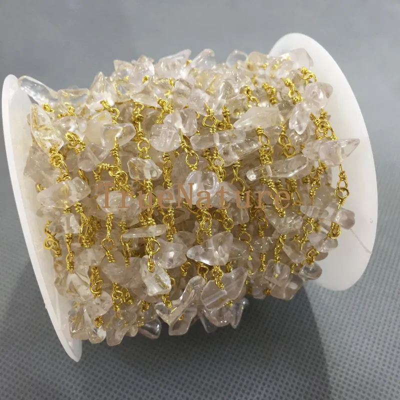 

New Arrival White Clear Crystal Beaded Chains Gold Finish Rosary Chains For Necklace Bracelets 5 Meters For Sale 6-10 mm RC4995