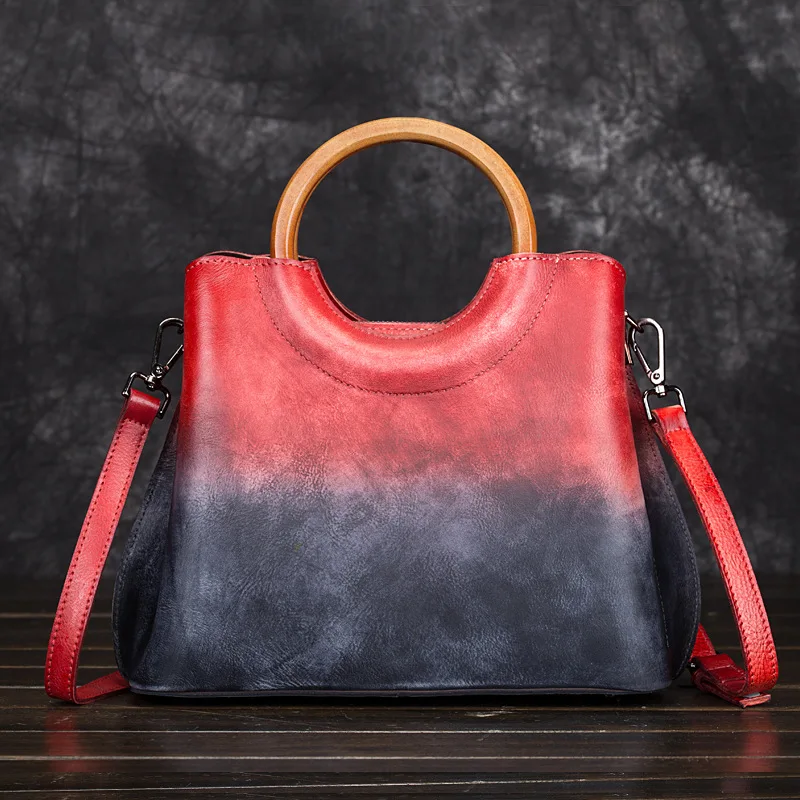 

Genuine Leather Messenger Shoulder Top Handle Bag Brush Color Handbag Square Retro High Quality Women Cross Body Tote Bags