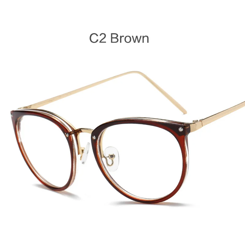 UVLAIK, круглые очки с прозрачными линзами, оправа для Женщин, Модные прозрачные оптические оправы для очков, большие очки, прозрачные очки - Цвет оправы: C2 Brown