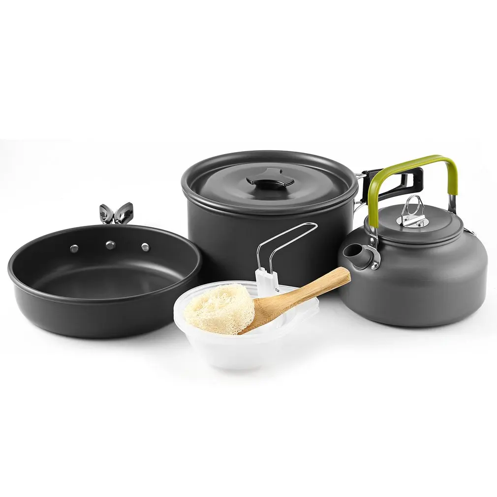Высокая походная кухонная посуда мини сковорода чайник и горшок набор для OUTAD для 2-3 неделий DOG88 - Цвет: Черный