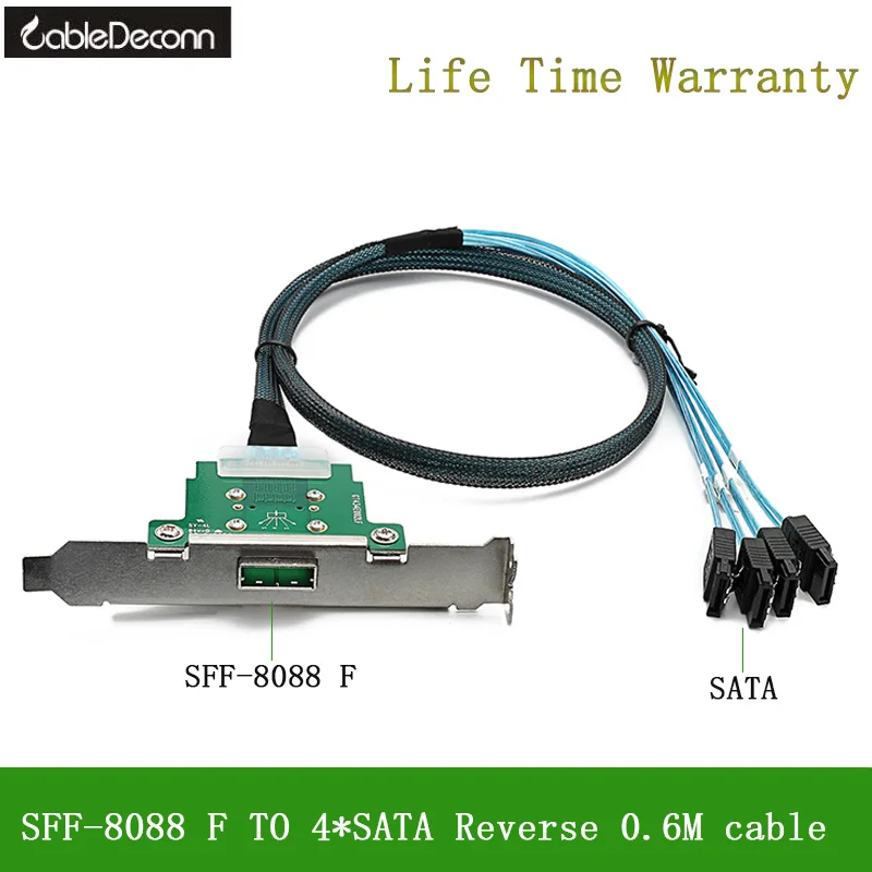 CableDeconn MINI SAS26 Pin SFF 8088 Female to 4*SATA Reverse Cable for