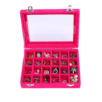 

Quickdone 1Pcs 24 Grids Velvet Jewelry Box Rings Earrings Necklaces Makeup Holder Case Organizer Women Jewelery Storage HG0498