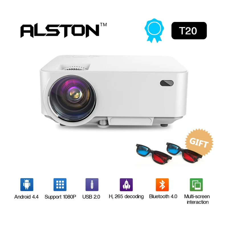 

ALSTON Mini Projector T20 4K HD LED mini Projector Home cinema(Option T20B smart Android version)