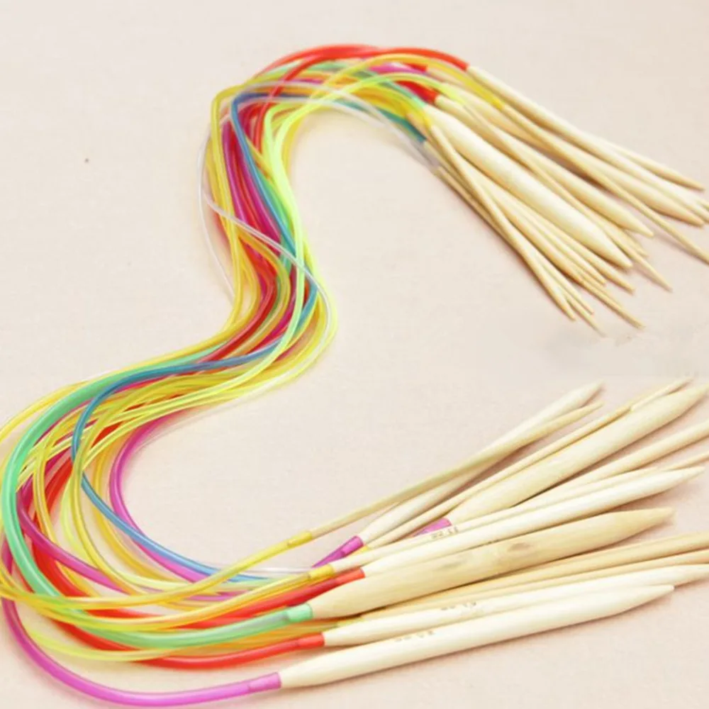 

18Pcs Multicolor Smooth Bamboo Handle Plastic Tube Circular Knitting Bleached Needles Yarn Craft Handcraft Tool Set [2.0-10.0MM]