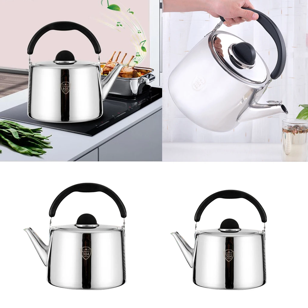 Stainless Steel Whistling Kettle Tea Pot with PP plastic grooved handle stove Kitchen Teakettles For Gas Electric Hobs