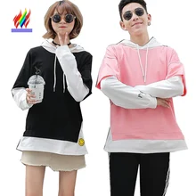 Одинаковая одежда для пар любителей Женский Мужской Осенняя зимняя верхняя одежда в стиле пэчворк топы с надписями розовый милый корейский парные футболки для влюбленных