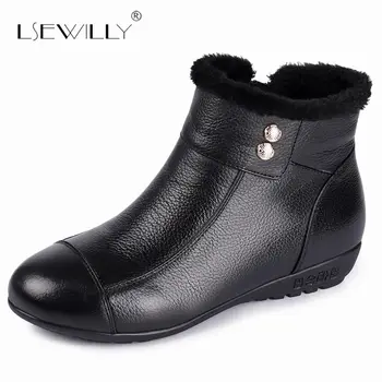 

Lsewilly Women Warm Boots 2018 Autumn Winter Fashion Cow Leather Mother Boots Women's Casual Ankle Wedges Snow Boots E230