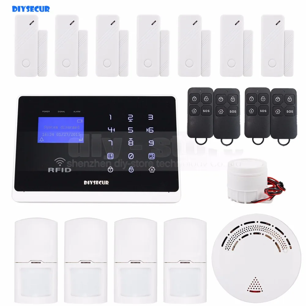 DIYSECUR Wireless & Wired Defense Zones APP Controlled GSM Autodial Home Security Alarm System + Smoke Siren RFID | Безопасность и